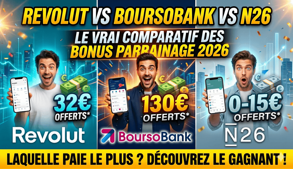 Comparatif des bonus parrainage Revolut, BoursoBank et N26 en 2026